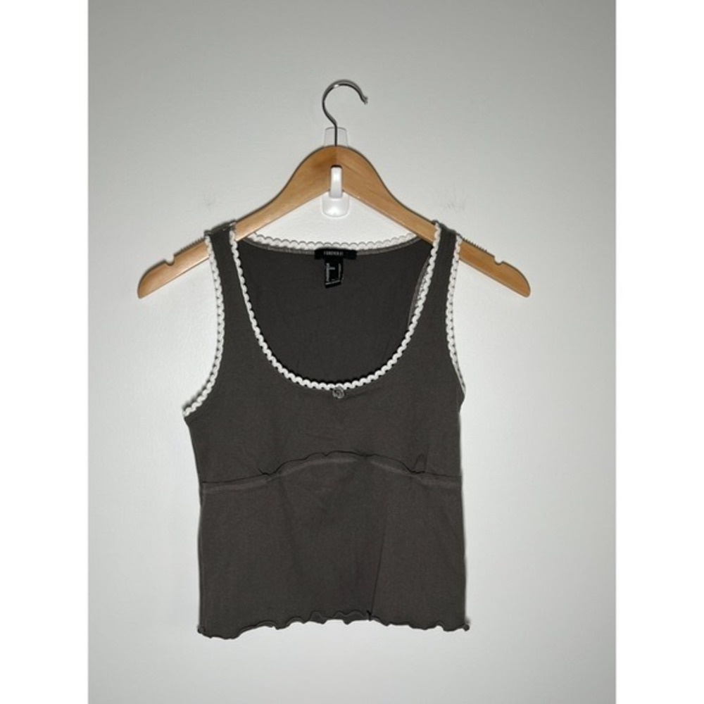 Y2K Babydoll Tank Top Rosette Lace Trim Grey Large - Picture 1 of 7